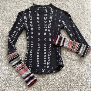 Free People Long Sleeve Thermal with Colorful Knit Sleeve Cuffs - Size XS